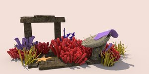 coral reef plants underwater scene 3D model