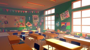 3D classroom 02 cartoon - model