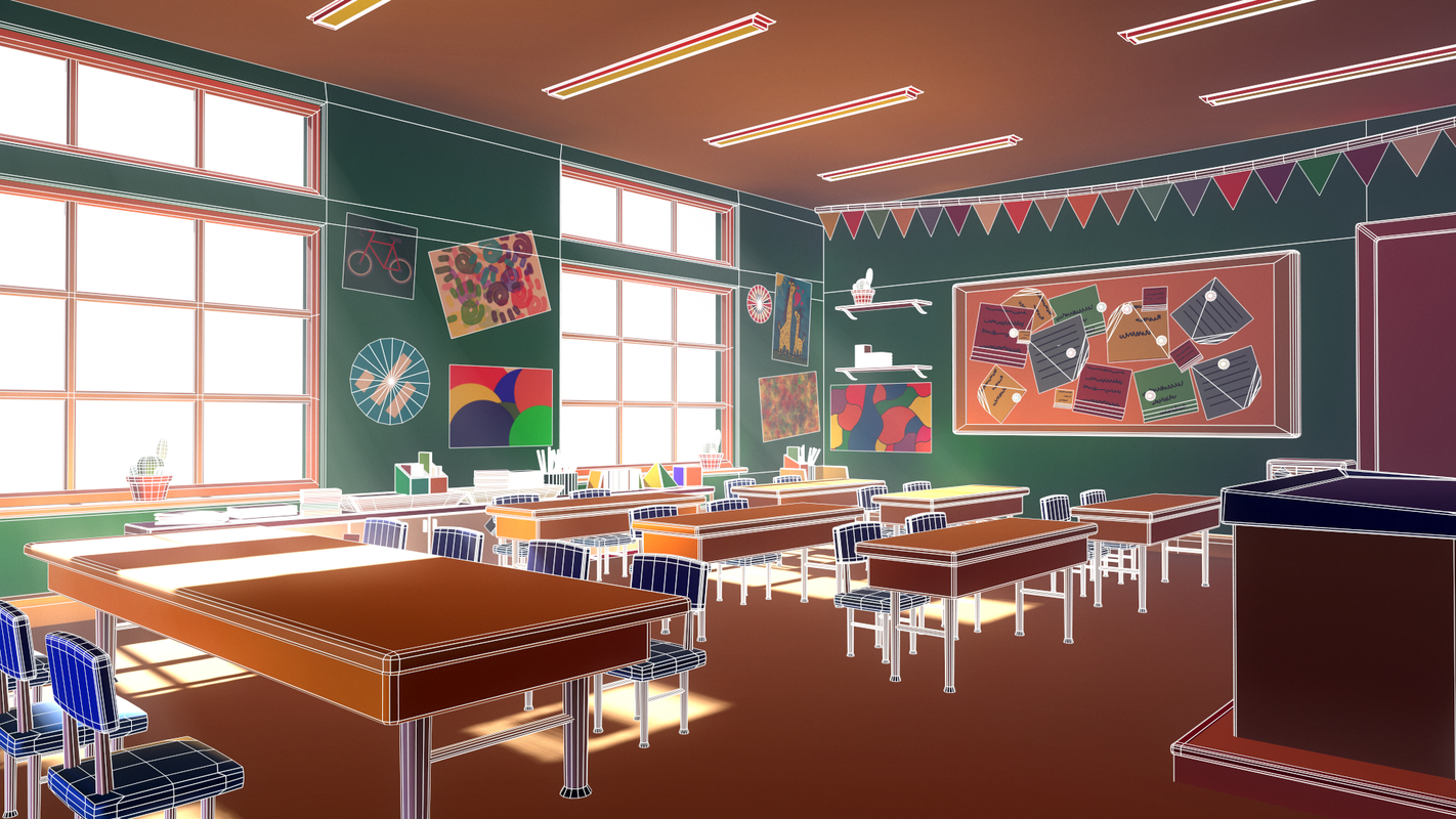 3d Classroom 02 Cartoon - Model - Turbosquid 1389590