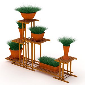 3D model flowerpot wood stand