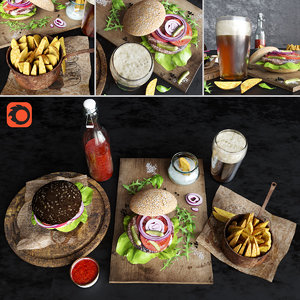 fast food burgers beer 3D model