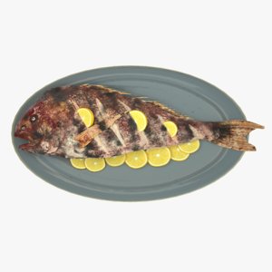 3D dinner grilled fish plate model