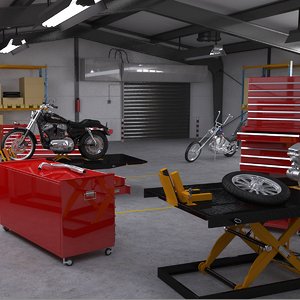 3D motorcycle service interior