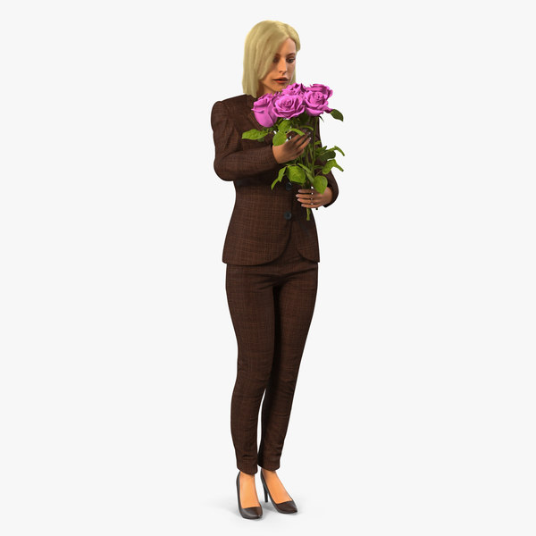 3D lady woman pink roses model