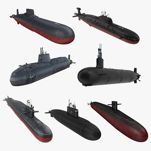 3D military submarines 2 vessels