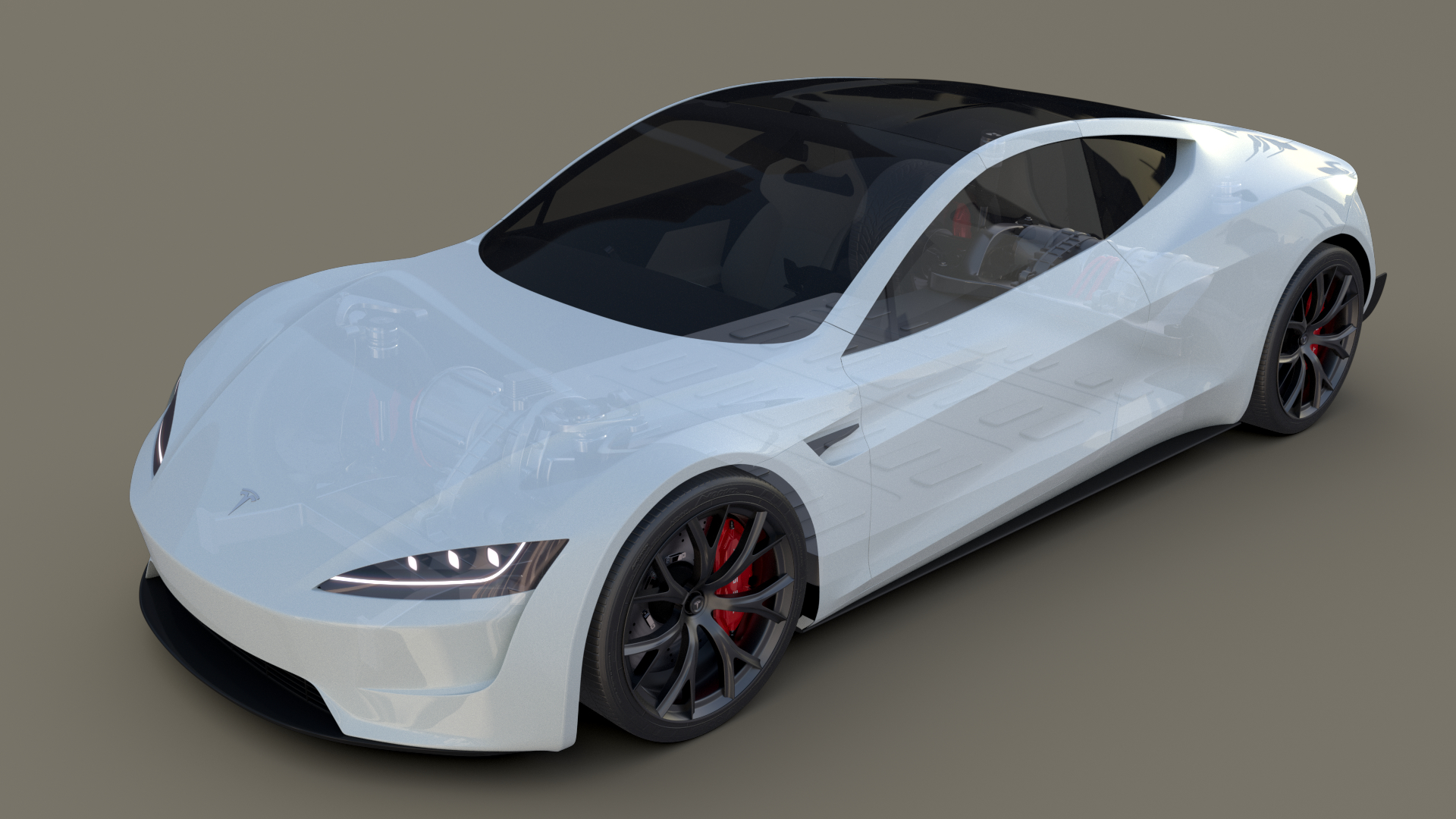 Tesla Roadster 2020 White With Interior And Chassis