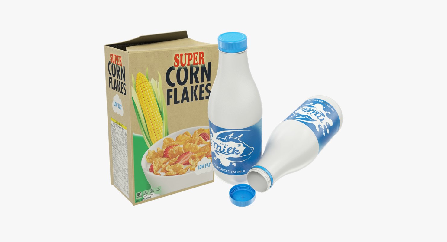 3D milk bottle corn flakes TurboSquid 1395902
