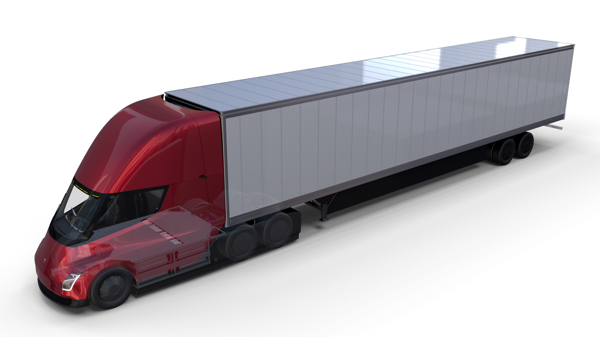 Tesla Truck With Chassis Interior And Trailer Red