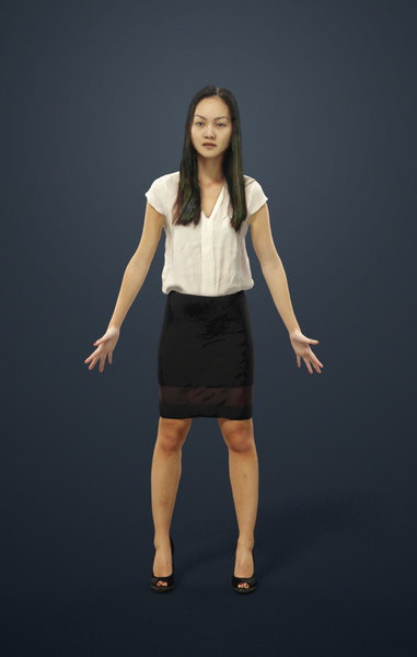 animated business woman asian - a-pose - pla - rigged, biped