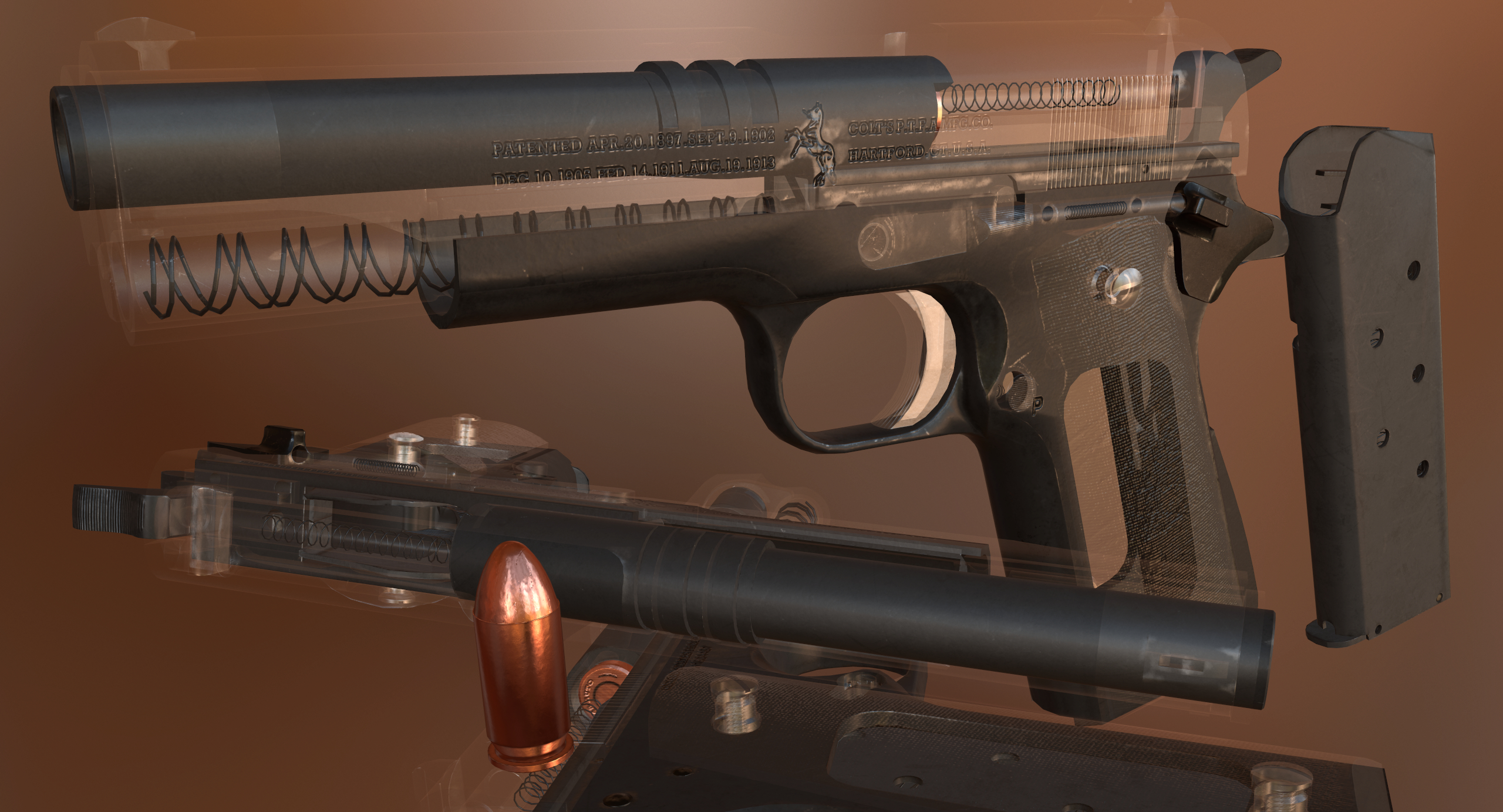 柯尔特1911 m1完全详细3d模型