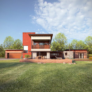 3D model modern house k exterior scene