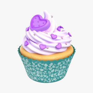 3D cupcake purple heart