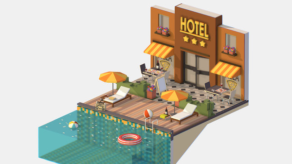 isometric pool hotel model