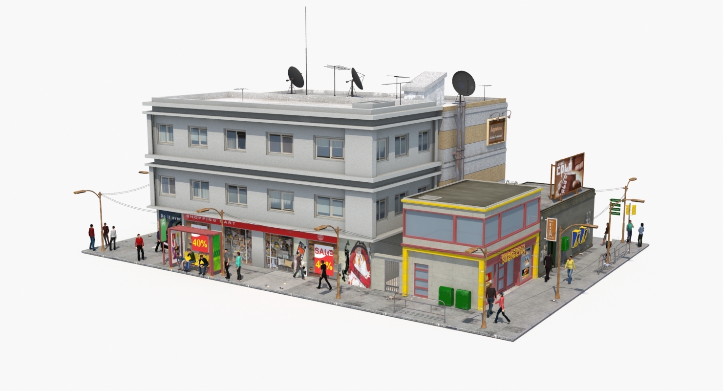 人口稠密的城市街区3d模型