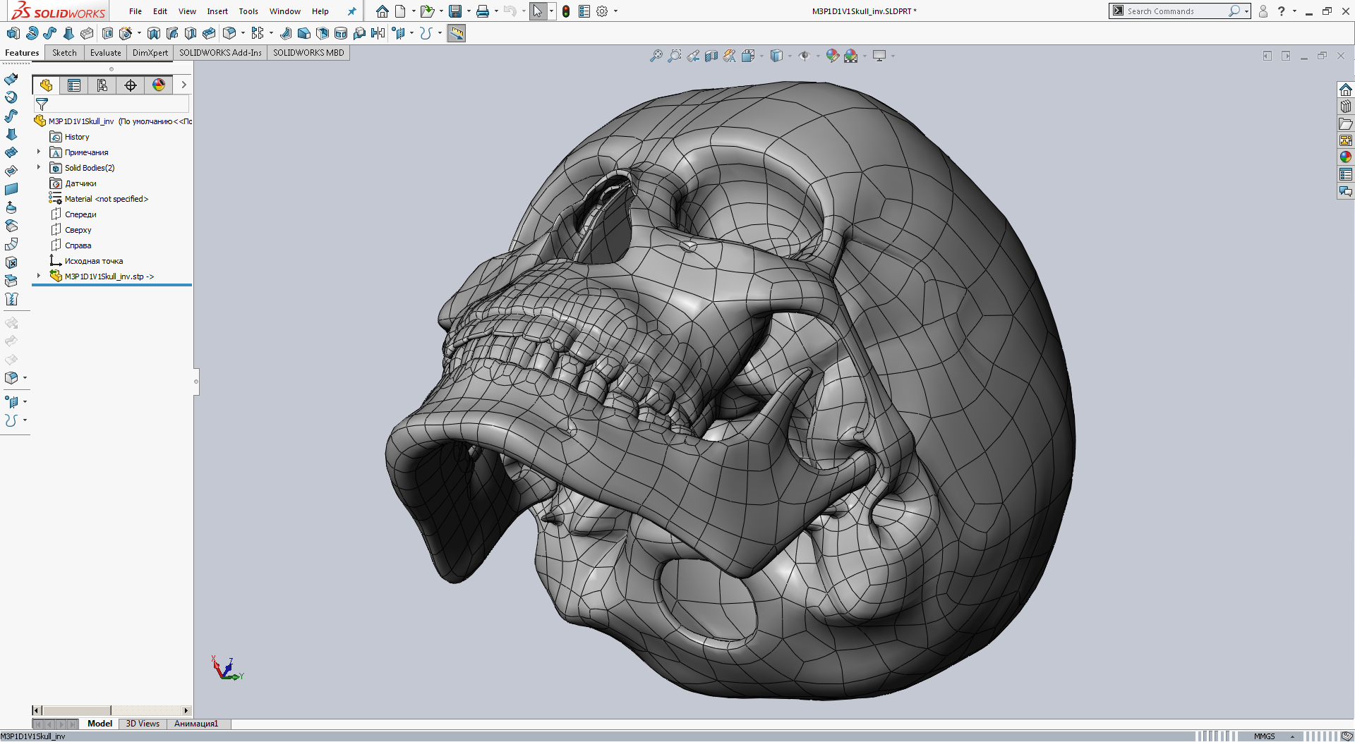 modèle 3D de Modèle de crâne humain compatible CAO M3P1D1V1Skull