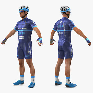 3D athlete cyclist blue rigged model