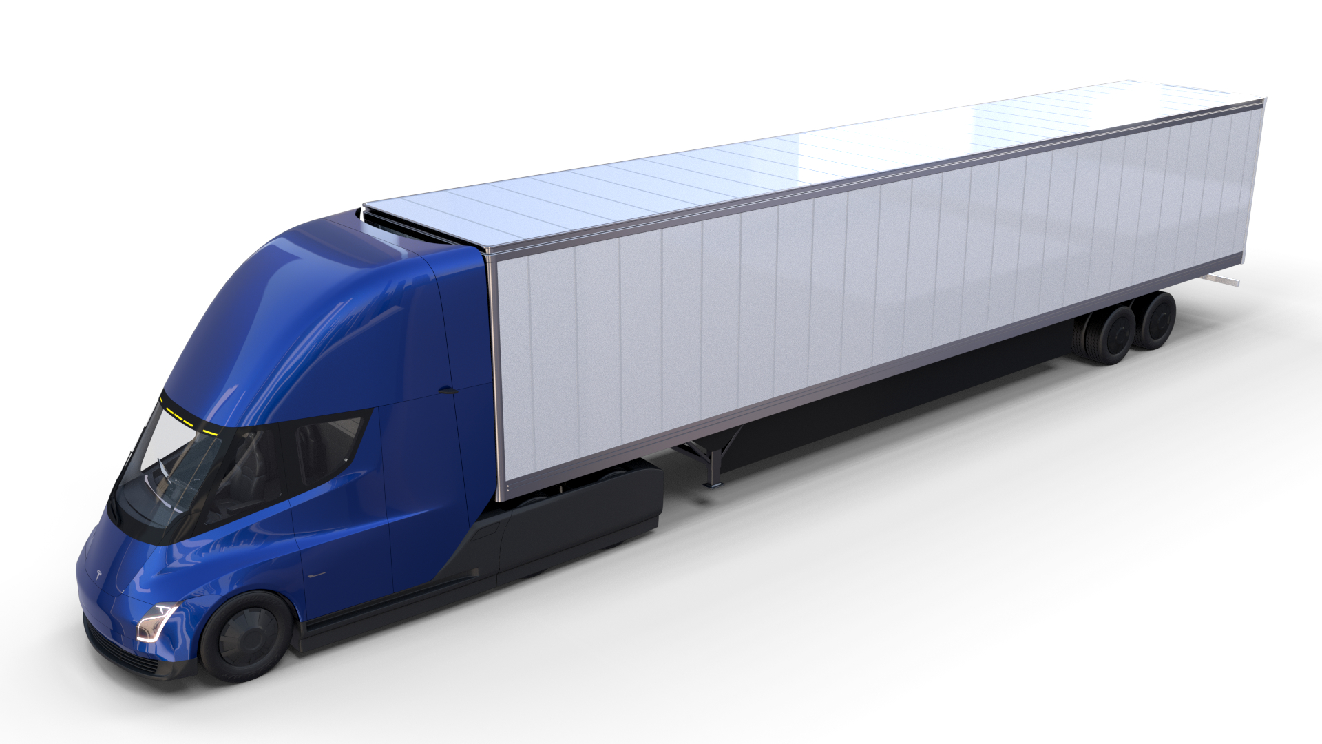 Tesla Truck Mit Interieur Und Trailer Blau