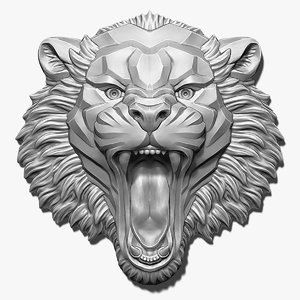 angry tiger head bas-relief 3D model