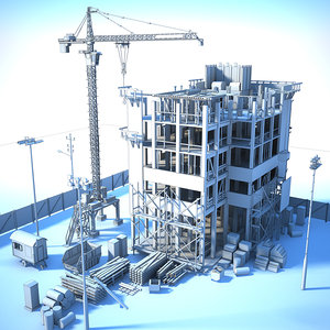 generic white building construction 3D model