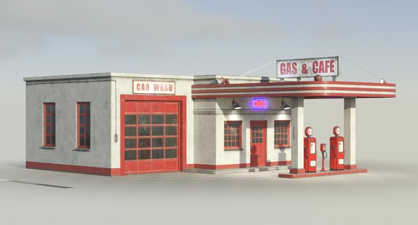 3D model vintage gas station 