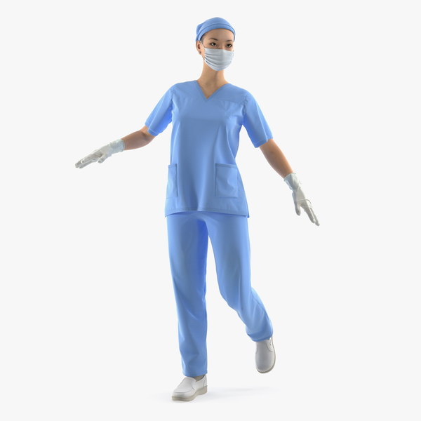3D model asian female surgeon rigged