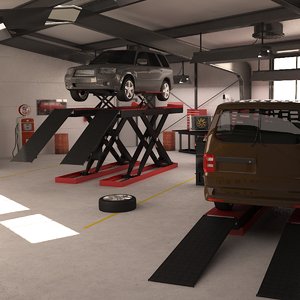 automotive workshop interior cars 3D model