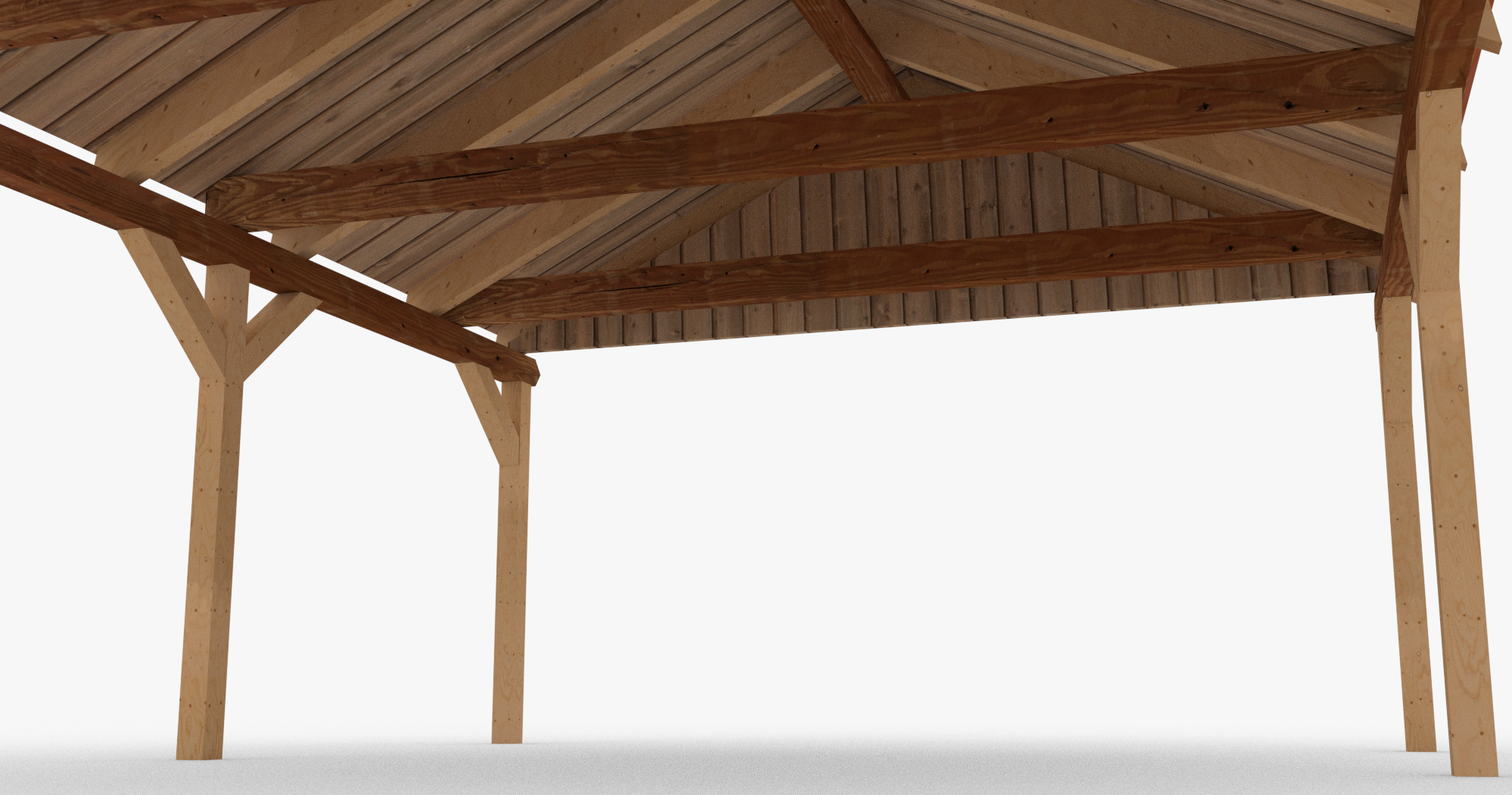 带马鞍屋顶的木制车棚(lowpoly)3d模型