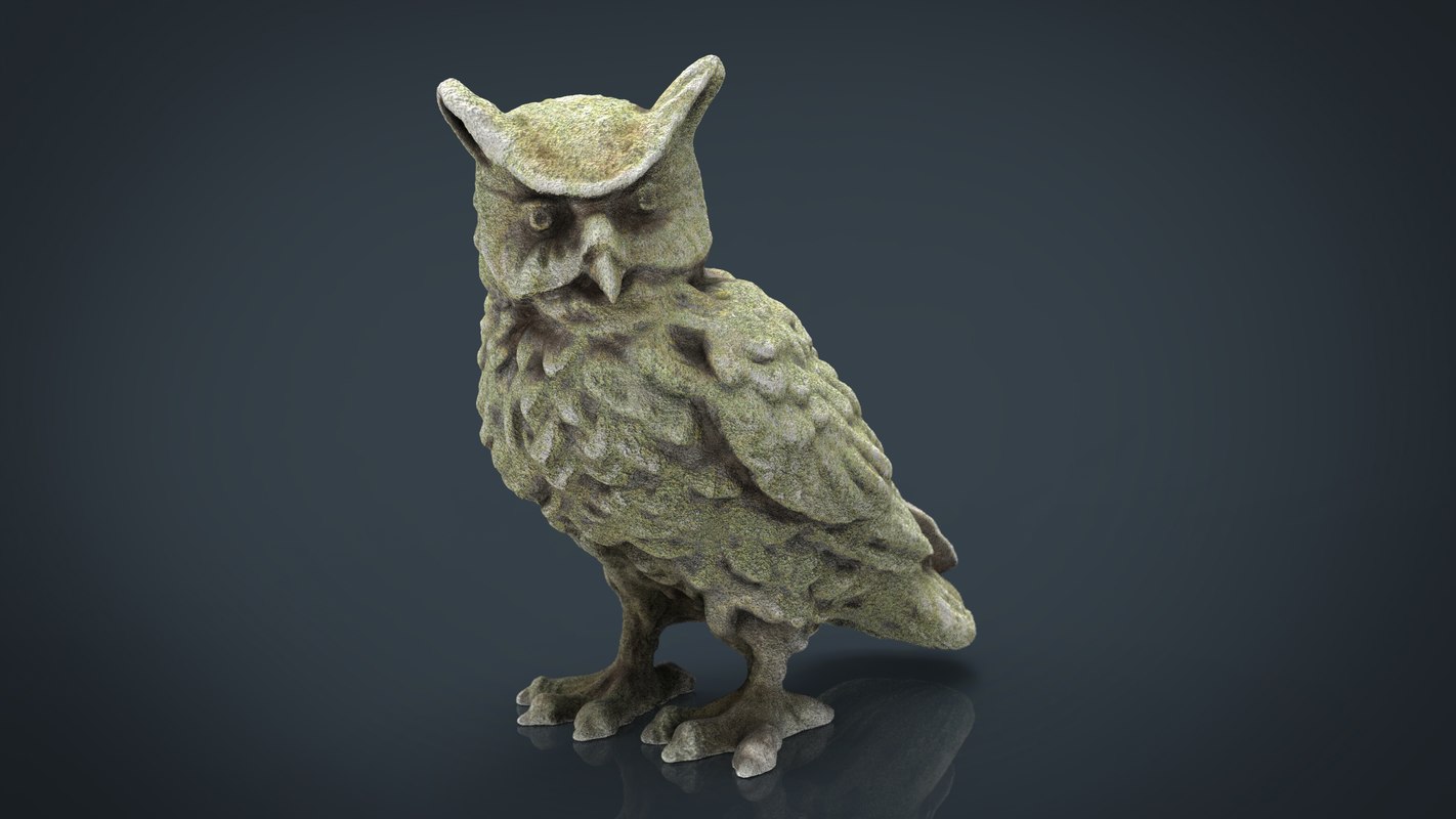 混凝土猫头鹰雕像3d模型