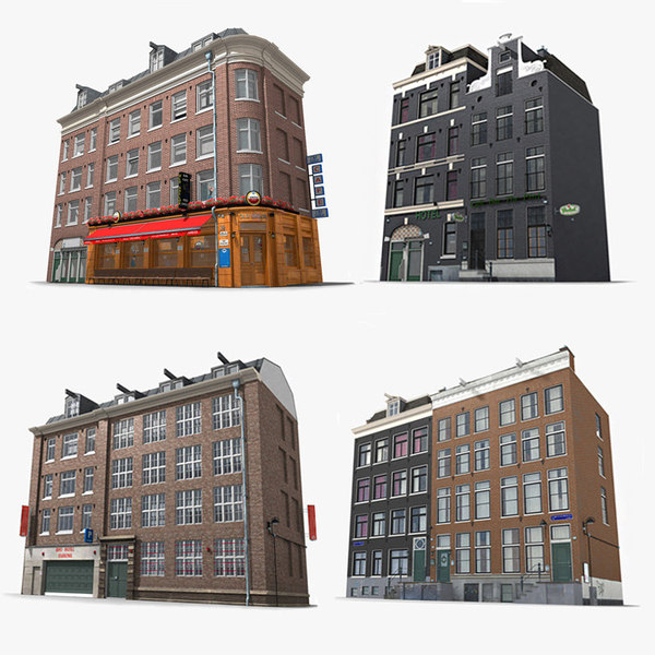 photorealistic buildings set hotel 3D model