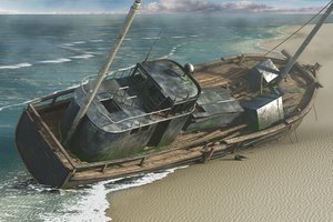3D shipwreck beach ship model