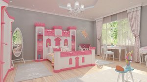 girls bedroom design 3D model