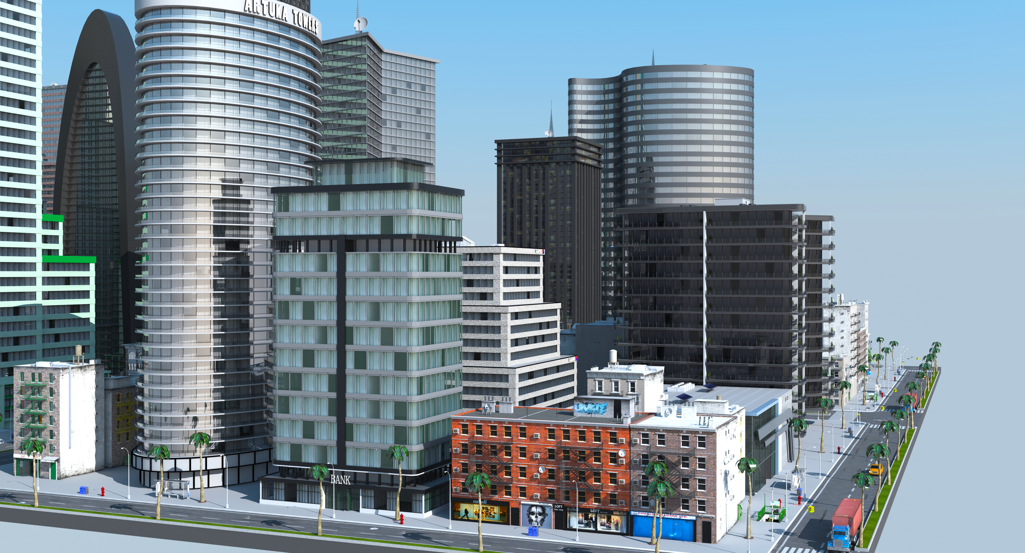 城市a4日夜3d模型