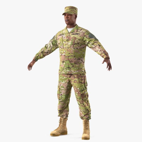 アメリカ陸軍アフリカ系アメリカ人兵士の迷彩tポーズ毛皮3dモデル Turbosquid