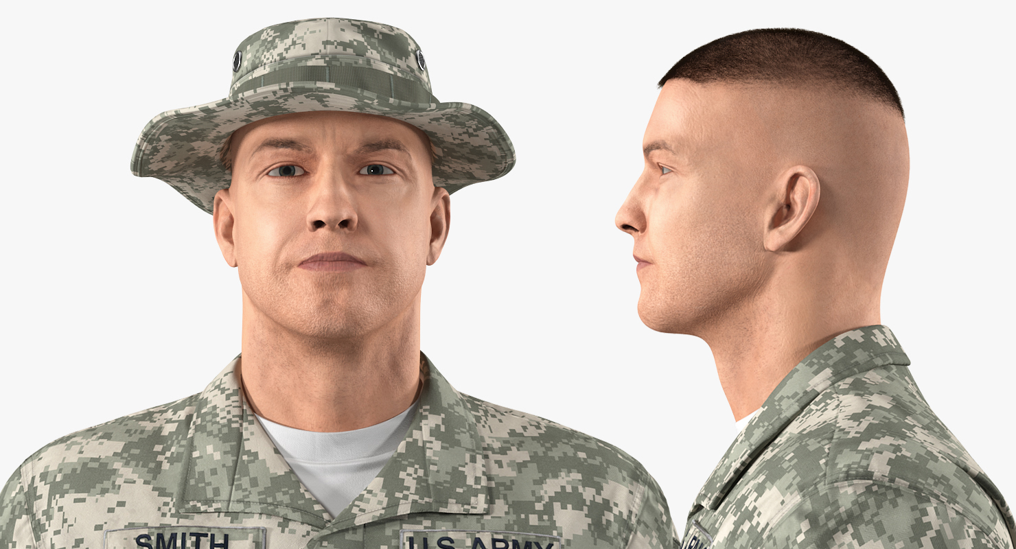 combative soldier standing attention 3d model