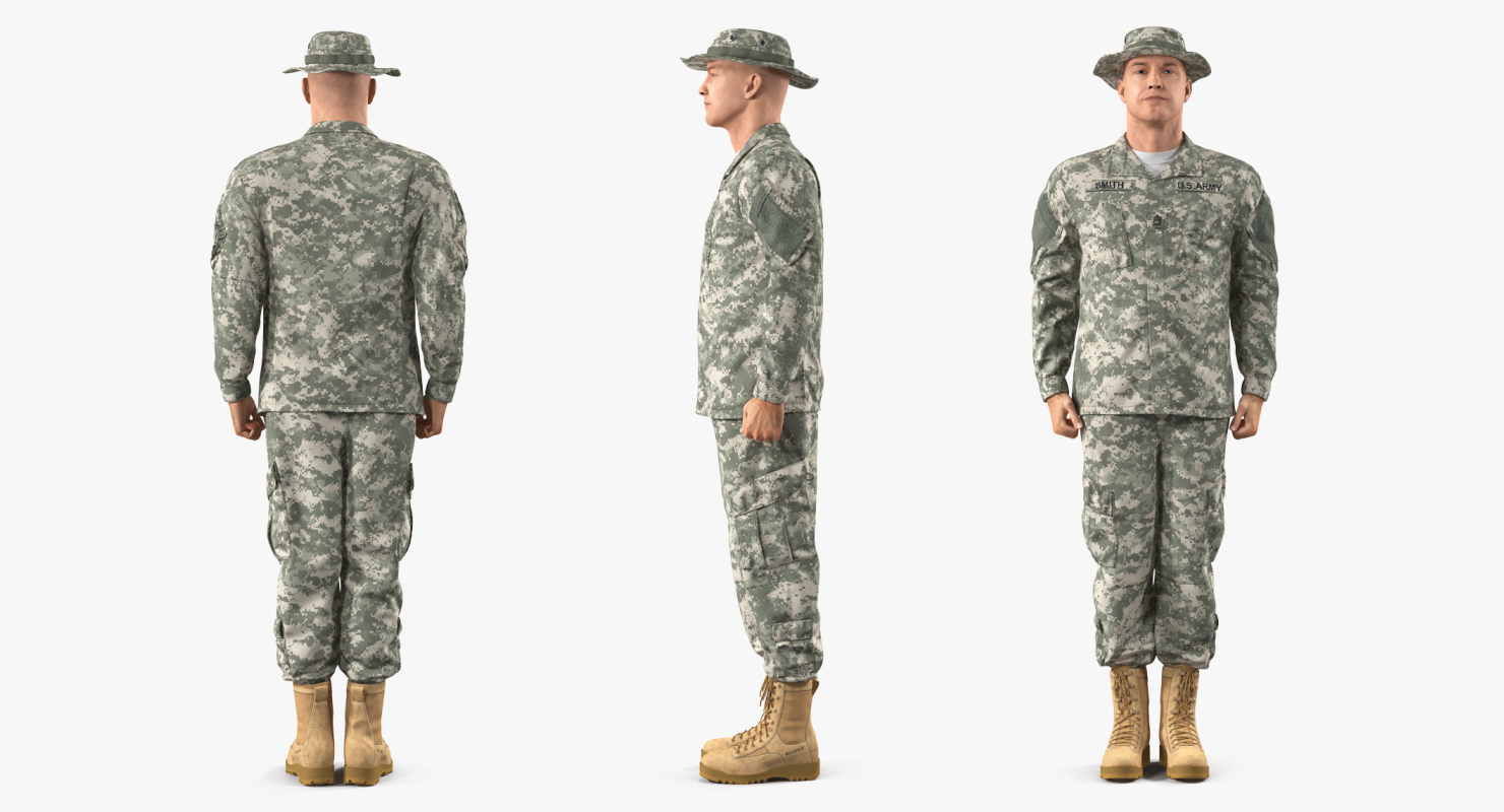 combative soldier standing attention 3d model