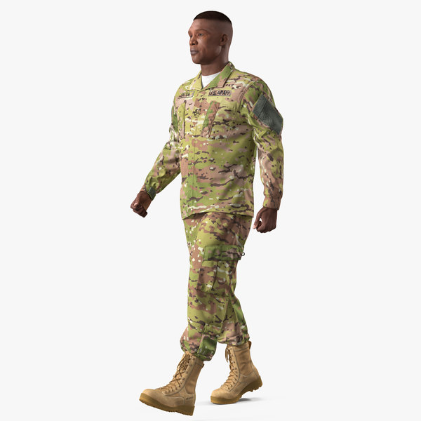 3D model walking soldier camouflage fur