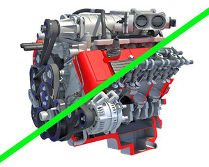 3D model v8 engine cutaway