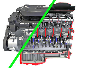 3D v12 engine cutaway