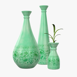 3D set green vases patterns model