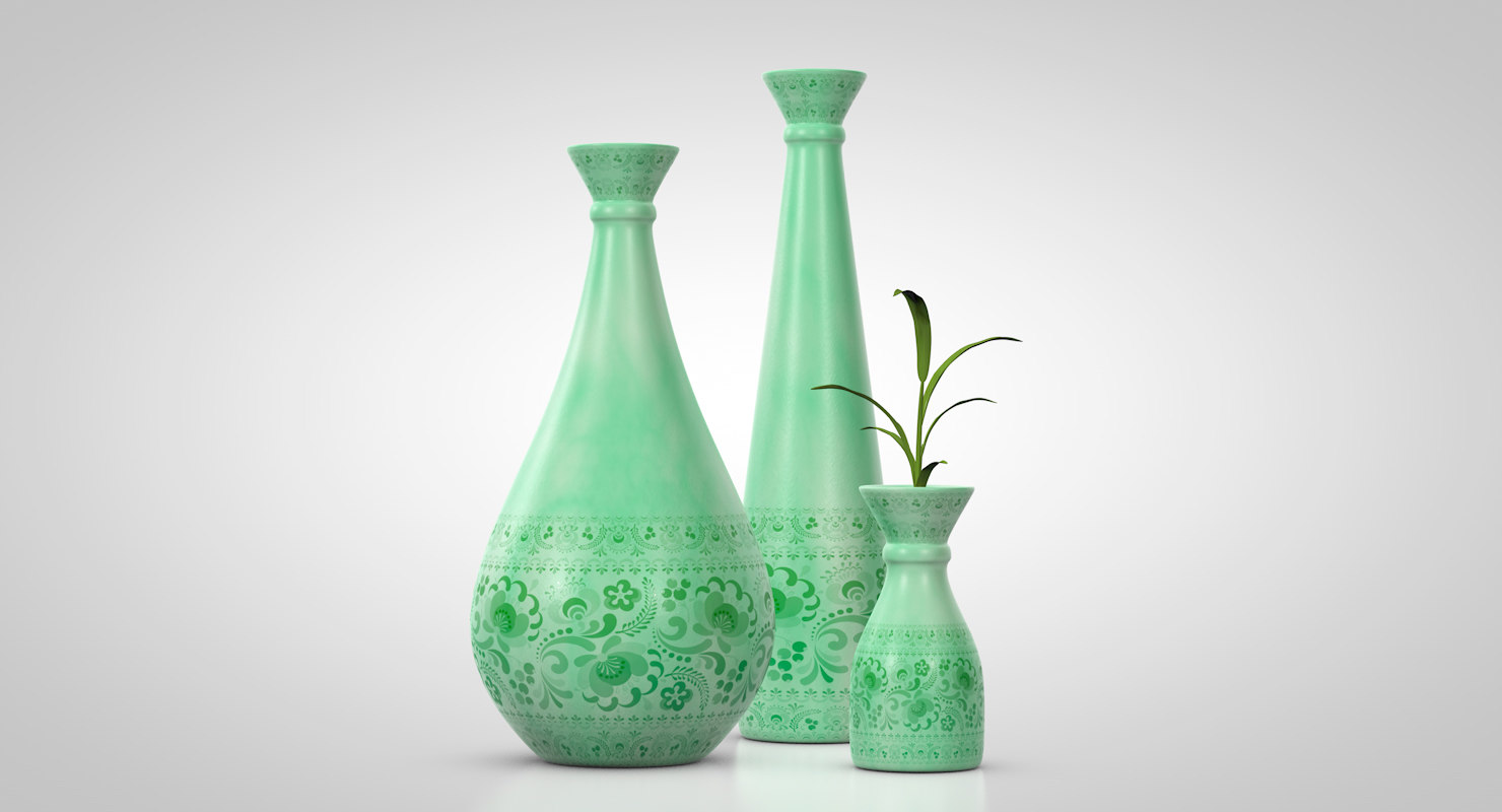 3D set green vases patterns model TurboSquid 1416305