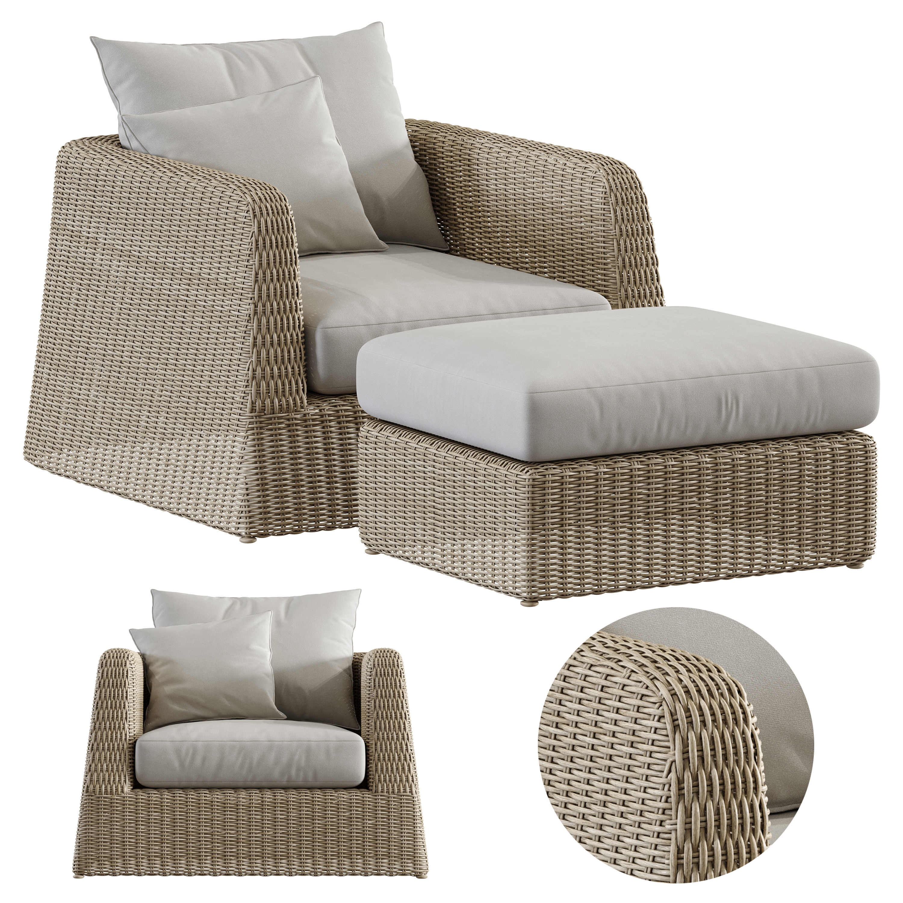 Zeya Rattan Chair Ottoman 3d Turbosquid 1419081