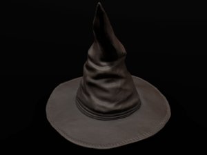 3D old leather witch hat model