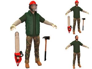3D lumberjack man chainsaw model