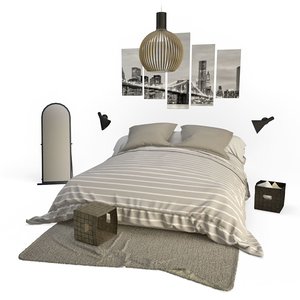 double bed bedroom baskets 3D model