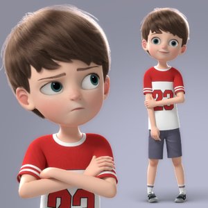 3D cartoon boy rigged model