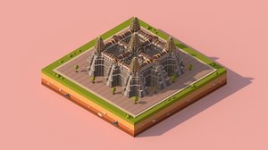 cartoon ankor wat temple 3D model