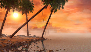3D beach swing sunset model