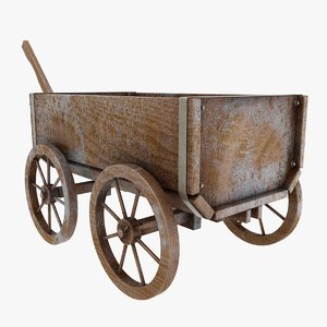 3D wooden cart old