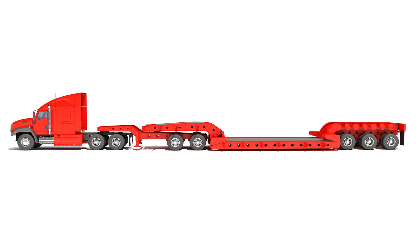 Semi truck lowboy trailer 3D model TurboSquid 1423633