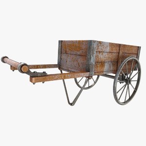wooden vendor cart old 3D